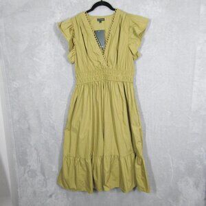 Meadow Rhodes Women's Olive Green Ruffle Sleeve Midi Dress